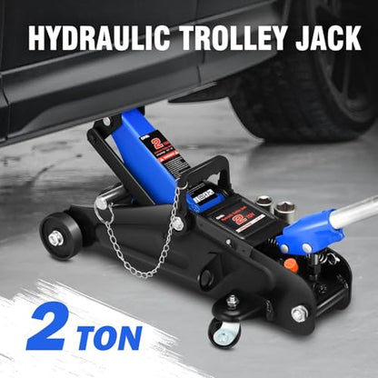 DNA Motoring Floor Jack with Socket and Lock, Low Profile Hydraulic Trolley Jack for Cars Lift, 2 Ton (4000 lbs) Capacity, Lifting Range 5.12"-13", Blue, TOOLS-00677-BL - color: Blue, style: 2 ton(w/ socket & losck)