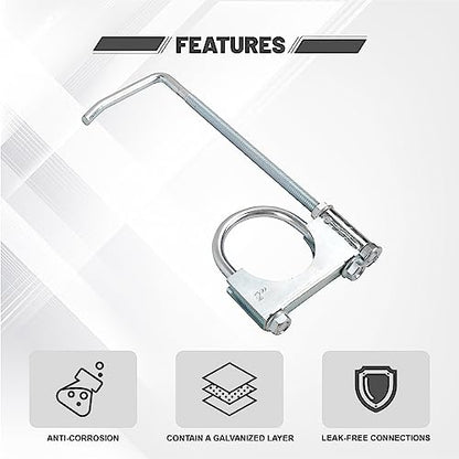 Exhaust Clamp With Hanger Fits 2" Exhaust Pipe, 2PCS - size: 2''