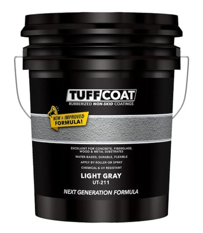 Tuff Coat Medium Texture Rubberized Non-Skid Deck Coating – Textured Non-Slip Safety Surface for Pool Decks, Docks, Boat Ramps, Patios, Walkways & High-Traffic Areas (UT-211 Light Gray 5-gallon) - color: Light Gray, size: 640 Fl Oz (Pack of 1)