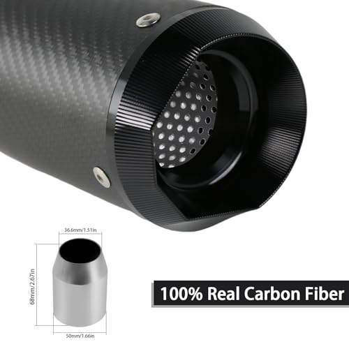 PACEWALKER Motorcycle Slip On Muffler, 2" Universal Carbon Fiber