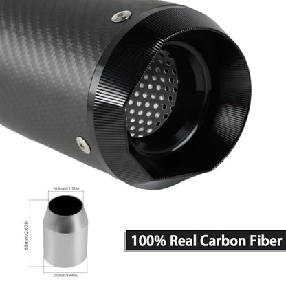 PACEWALKER Motorcycle Slip On Muffler, 2" Universal Carbon Fiber