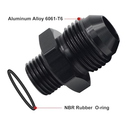 8AN Male Flare to AN6 ORB O-Ring Straight Boss Fuel Pump Rail Fitting Adapter Aluminum Black 2PCS - size: 6AN ORB to 8AN