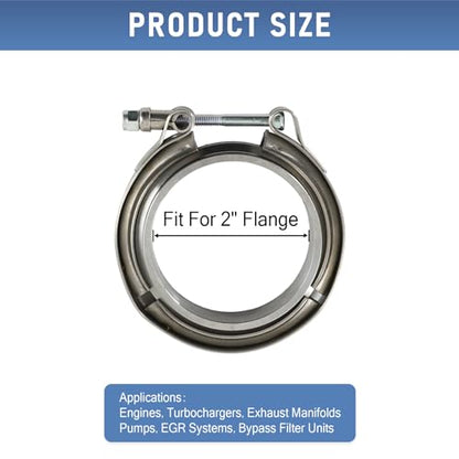 2" V Band Clamp with Flange 2PC Stainless Steel For Turbo Exhaust Downpipes