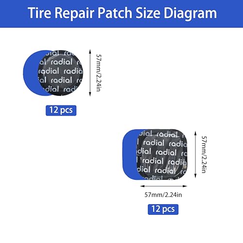 TP-MRS2b Radial Tire Patch Kit 24 pcs(Dia. 2 1/4" (57 mm) 12 pcs, and 2 1/4" x 2 1/4" (57 x 57 mm) 12 pcs in a Box) - size: dia.2.25" 12pcs, 2.25" x 2.25" 12pcs