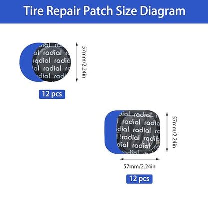 TP-MRS2b Radial Tire Patch Kit 24 pcs(Dia. 2 1/4" (57 mm) 12 pcs, and 2 1/4" x 2 1/4" (57 x 57 mm) 12 pcs in a Box) - size: dia.2.25" 12pcs, 2.25" x 2.25" 12pcs