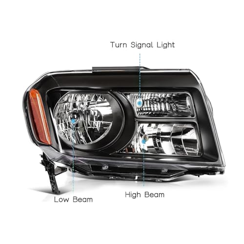 Headlight Assembly Compatible with 2012 2013 2014 2015 Honda Pilot,Halogen Headlamp Replacement Driver and Passenger Side Black Housing Amber Reflector