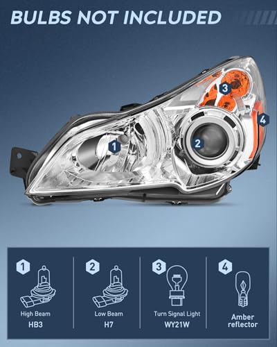 Nilight Headlight Assembly Compatible with 2010 2011 2012 2013 2014 Subaru Legacy/Outback Chrome Housing Amber Reflector Clear Lens Headlights Replacement Driver and Passenger Side - color: Chrome Housing + Amber Reflector