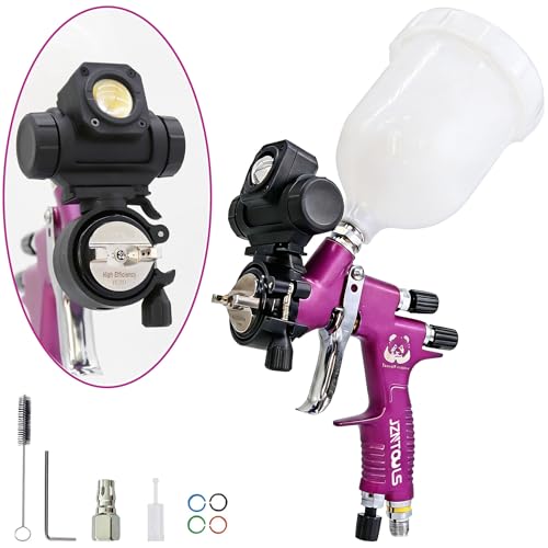 1.3mm Slit Nozzle HVLP Air Spray Gun for Varnish Painting with Paint Gun Light （3 Light Color Modes） for Varnish, Topcoat，Primer Spraying - style: Purple