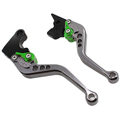 FXCNC Adjustable Brake Clutch Levers for YFM700 Raptor 700R 2000-2006, Banshee 350 YFZ350 2002-2008, Wolverine 350 YFM350FX 2002-2005,Blaster 200 YFS200 2004-2006,WR125/250/500 1991-95 - color: Gray Lever with Green Adjuster