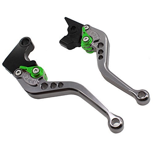 FXCNC CNC Aluminum Short Adjustable Brake Clutch Levers Compatible with YZF R3 R25 2013-2021, MT-03 MT-25 MT03 MT25 2015-2021 - color: Gray Lever with Green Adjuster