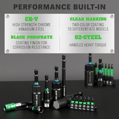 74-Piece Magnetic Nut Driver Set for Impact Drill Metric & SAE, Impact Socket Adapter, Power Bits with Magnetic Holder, Wing Nut Driver, Universal Socket, 1/4'' Quick-change Bit Extension - color: Multi-use Kit Green