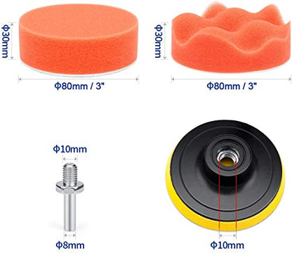 3 Inch Polishing Pads Kit, 11PCS Foam Buffing Pads with Drill Adapter - size: 3Inch-11PCS