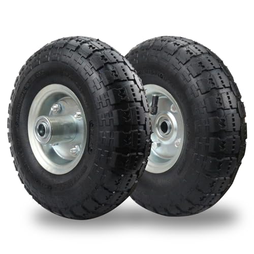 RRQ (2 Pack) 10 Inch Pneumatic Wheels, 4.10/3.50-4 Tire and Wheel