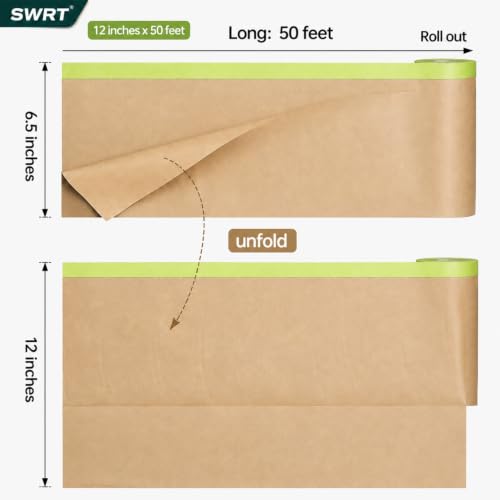 SWRT Pre-Taped Masking Paper for Painting, 12 in x 50 ft, 2-Roll - size: 2 Rolls: 12"