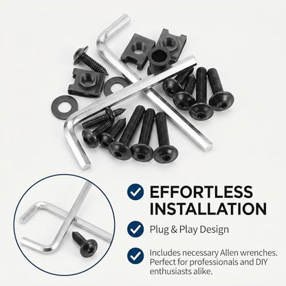 177 PCS Motorcycle Fairing Bolt Kit, M5 M6 Windscreen & Body Panel Fastener, Alloy Steel Anti-Rust Screws & Nuts Assortment with Wrench, Mounting Hardware for Most Motorcycles (Black)