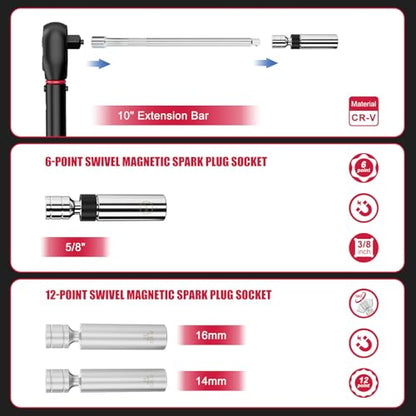 Spark Plug Socket Set with Torque Wrench 3/8 Drive, 5-45 ft.lb - size: 5PCS