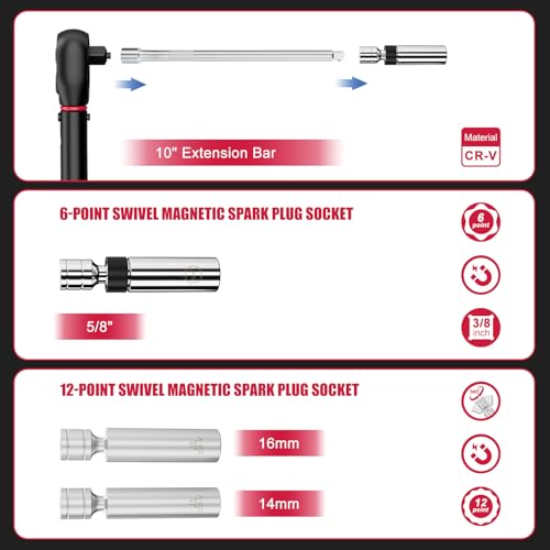 Spark Plug Socket Set with Torque Wrench 3/8 Drive, 5-45 ft.lb - size: 5PCS