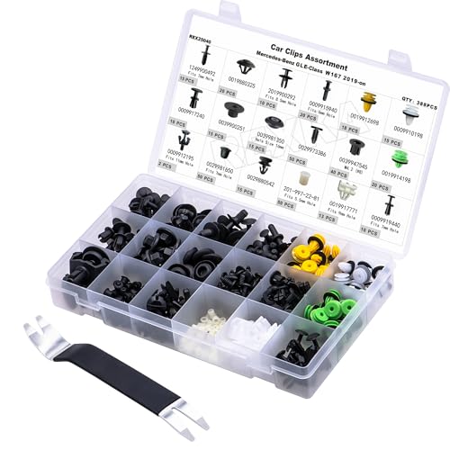 Rexka 389pcs Car Retainer Clips Fasteners Assortment-18 Most Popular Sizes Auto Push Pin Rivets for Mercedes Benz GLE W167 2019-ON - color: 389pcs