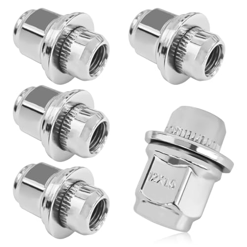 5PCS M12x1.5 Chrome Lug Nuts, Chrome Closed End Mag Style Lug Nuts with Washer Replaces OEM#90084-94001, Lug Nut Lock Set Compatible with Toyota Corolla Camry Tacoma Lexus - color: 5PCS