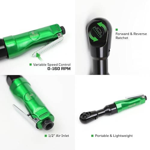 Dynamic Power 3/8 inch Professional Air Ratchet Reversible (Green&Black) MAX. TORQUE:45 FT-LBS