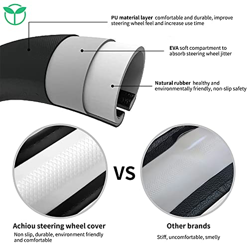 Achiou Steering Wheel Cover 15in Microfiber Leather Anti-Slip Universal - color: Black + Gray