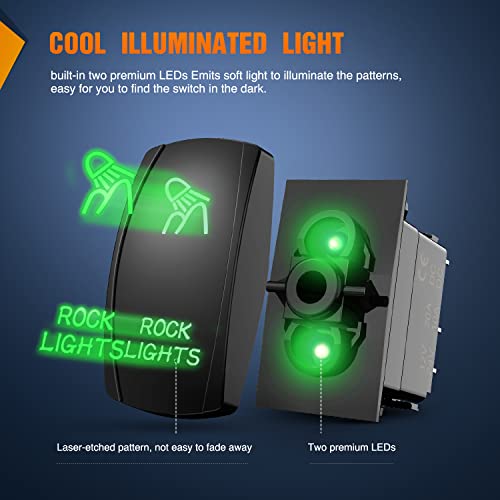 Nilight 5Pin Rock Lights Rocker Switch Laser Etched Toggle SPST - color: Green, size: ROCK LIGHTS