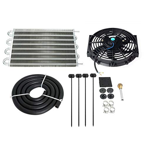 MAGQOO 8 Row Tube and Fin Transmission Cooler High Performance Aluminium Oil Cooler Kit w/ 10" Radiator Cooling Fan Universal - size: 8 Row Cooler w/ 10" cooling fan