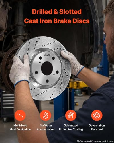 VEVOR Front & Rear Brake Kit Ceramic Brake Pads and Drilled Slotted Rotors - size: S-31434 + S-31608