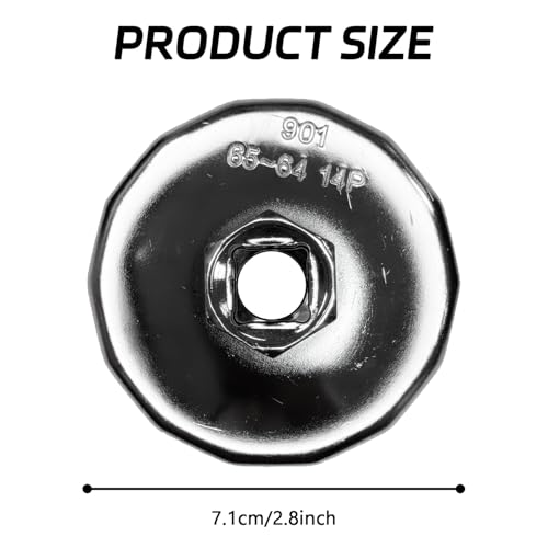 64mm-65mm 14 Flute Oil Filter Wrench with 1/2" Drive Port, Oil Filter Removal Tool Compatible with Honda, Acura, Nissan, Fits 15400-PLM-A02 & Wix 57356, Professional Automotive Oil Change Tool