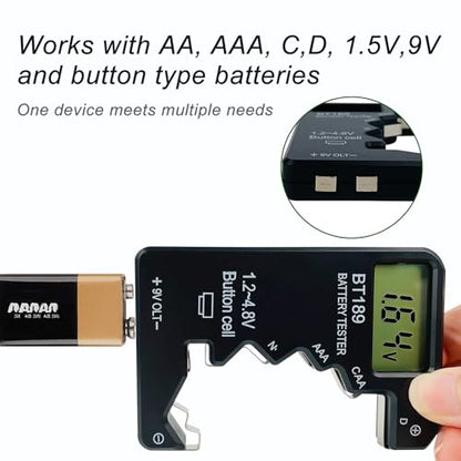 ZUFECY Digital Battery Tester, LCD Screen Voltage Checker for AA AAA C D 9V 1.5V Batteries, Portable Household Battery Tester Tool, Black