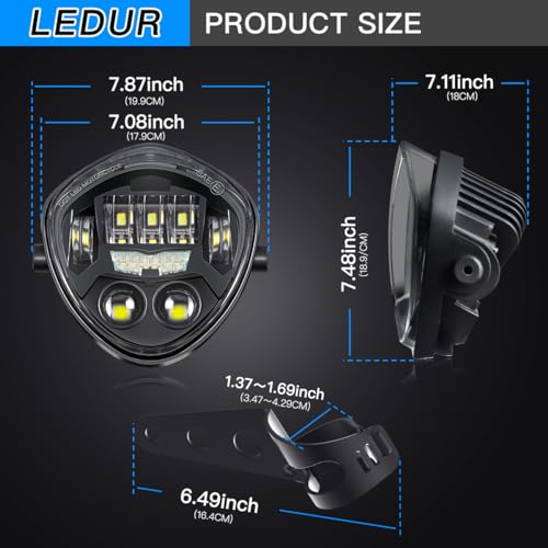 LEDUR 7 Inch Motorcycle Headlight With DRL Red Demon Eye Mount Bracket Hi/Low Beam Side Mount Headlight for H-arley Kawasaki Suzuki Yamaha Honda Cafe Racer Bobber Chopper Street Tracker Scrambler - size: 7IN Motorcycle Headlight-1PCS