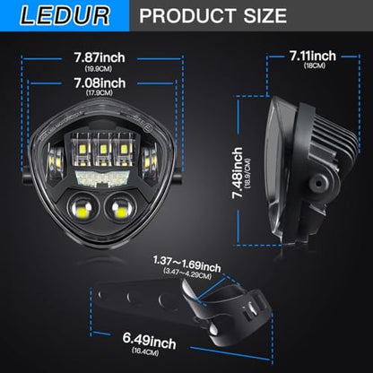 LEDUR 7 Inch Motorcycle Headlight With DRL Red Demon Eye Mount Bracket Hi/Low Beam Side Mount Headlight for H-arley Kawasaki Suzuki Yamaha Honda Cafe Racer Bobber Chopper Street Tracker Scrambler - size: 7IN Motorcycle Headlight-1PCS