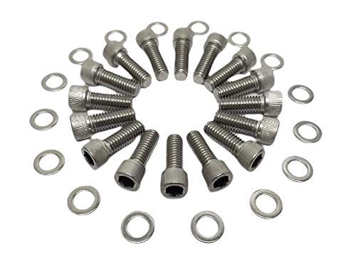 SBF BBF Stainless-Steel Exhaust Header Bolt Kit 1” 3/8-16 Bolts and Washers Compatible with Ford Small & Big Block V8 Engines 260 289 302 351W 351C 352 390 428 429 460 FE 5.0L Mustang