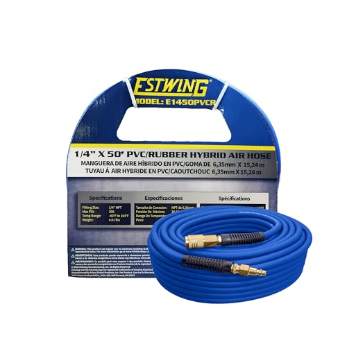 Estwing E1450PVCR 1/4" x 50' PVC / Rubber Hybrid Air Hose with Brass 1/4" NPT Industrial Fitting and Universal Quick Connect Coupler - size: 1/4" x 50’