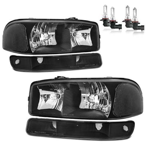 Halogen Headlights for 99-07 GMC Sierra/99-06 GMC Yukon - color: Black Housing | With High & Low Beam Bulbs