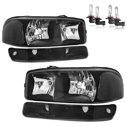 Halogen Headlights for 99-07 GMC Sierra/99-06 GMC Yukon - color: Black Housing | With High & Low Beam Bulbs