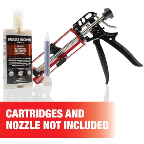 LAUCO Dual Cartridge Epoxy Gun 200 ml – Manual 1:1 and 2:1 Adhesive Applicator for Panel Bonding, Structural Epoxy, Fillers, and Plastic Repair (33093) - color: Red