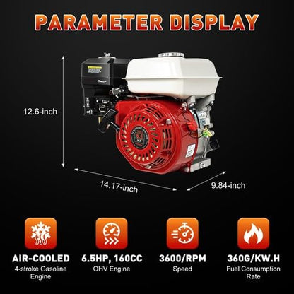 200CC Engine,6.5HP 4 Stroke Gas Motorcycle Go Kart Engine Horizontal Shaft Small Engines Motor OHV Air Cooled Pullstart for Go Kart Pumping Machines, Microtillers, Log Splitter Lawn Mower