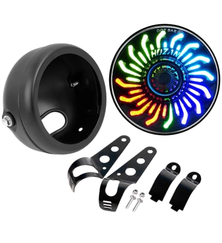 5-3/4 5.75" Chrysanthemum Petal DRL Motorcycle Headlight with Headlight Housing Bucket Mount Brackets Compatible with Shadow 750 Rebel 500 Vulcan Cafe Racer Choppers Cruiser - color: Chrysanthemum Petal-Mount Brackets