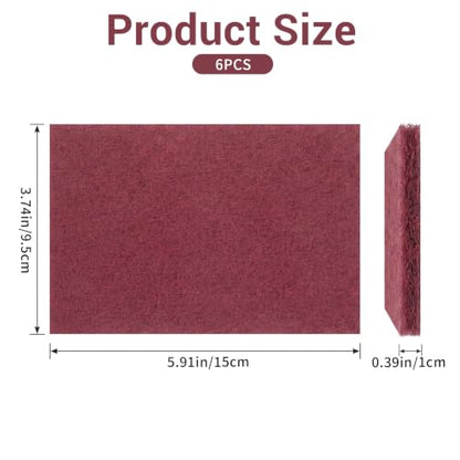 6 Pack 6"x5" Maroon Purpose Scouring Pad Reusable Hand Scuff Pads