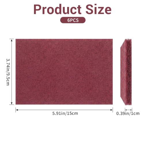 6 Pack 6"x5" Maroon Purpose Scouring Pad Reusable Hand Scuff Pads