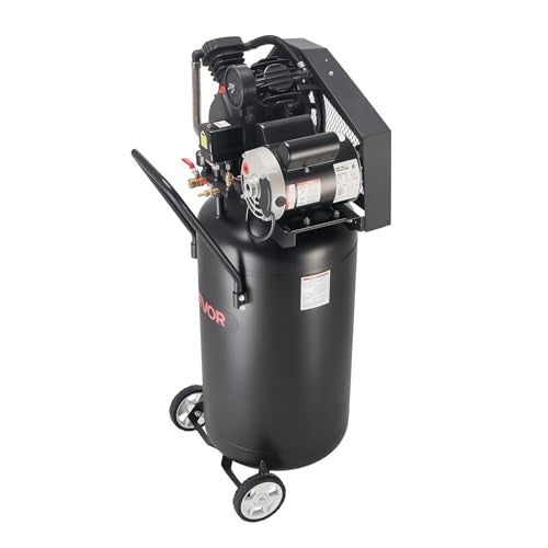 VEVOR 25-Gallon Air Compressor, 2HP 5.5 SCFM at 90PSI, Max 200PSI Pressure Oil-Lubricated Air Compressor Tank, Portable on Wheels for Auto Repair, Tire Inflation, Spray Painting, Woodwork Nailing 120V - size: 25 Gallon 200 PSI