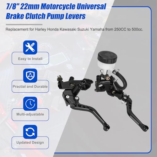 Motorcycle 7/8" 22mm Brake Clutch Pump Lever with Hydraulic Master Cylinder Reservoir Set Black