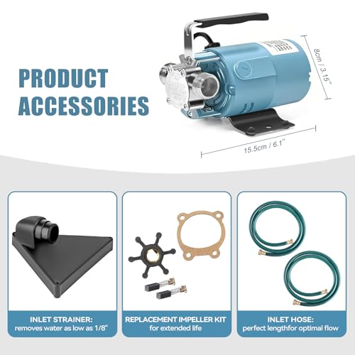 Water Transfer Pump, 115V 1/10HP Electric Utility Pump with On/Off Switch 2*6 ft Water Hoses Kit for Removing Water from Garden Pool Aquariums Hot Tub Draining 1/8’’ Low Suction for Rain Barrel (Blue) - color: 115v-blue