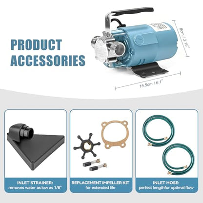 Water Transfer Pump, 115V 1/10HP Electric Utility Pump with On/Off Switch 2*6 ft Water Hoses Kit for Removing Water from Garden Pool Aquariums Hot Tub Draining 1/8’’ Low Suction for Rain Barrel (Blue) - color: 115v-blue