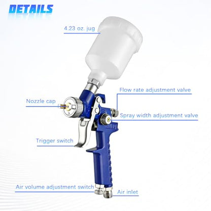Zpana Mini Car HVLP Spray Gun, Vehicle Gravity Feed Air Paint Sprayer with 0.8mm Nozzle 125ml Cup, Automotive Touch Up Detail Spot Repair Paint Spraying Gun Accessories, Universal Fit