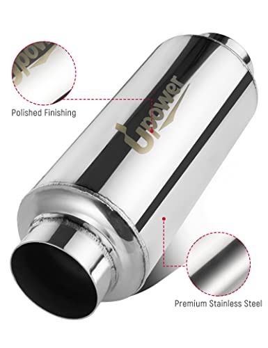 Upower 2.5" Inlet&Outlet Exhaust Resonator,4" x8.5" Body 11.5" Overall Length Center Straight Through Stainless Steel Muffler,Polished - size: 2.5" Inlet 11.5" Overall Length