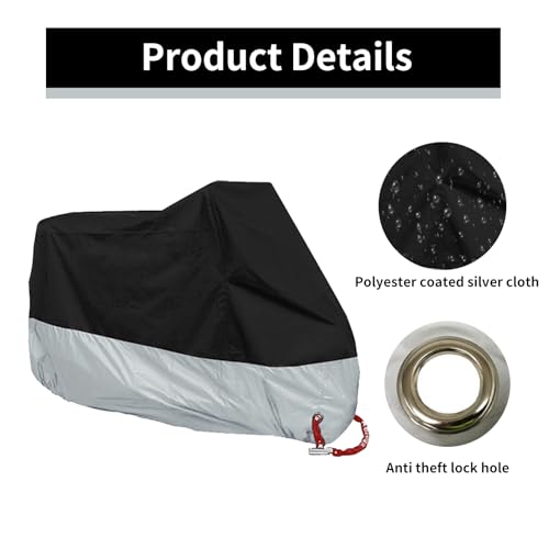1 Pcs All Season Motorcycle Dust Cover Waterproof,210d Durable Motorcycle Cover with Lock-Holes & Storage Bag,Fits for Most Motorcycles (Silver/Black)