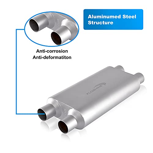 Universal 80Series Mufflers 3.0 Inch Dual Inlet (ID) 3.0 Inch Dual Outlet (ID), 3 Chamber Performance Automotive Muffler Exhaust FH20D20 - color: Silver, size: 3"
