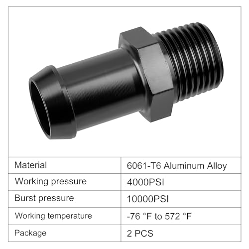 EVIL ENERGY 1/2" NPT Male to 3/4" Barb Fitting Adapter Straight Aluminum Black 2PCS - size: 1/2 NPT to 3/4 Barb
